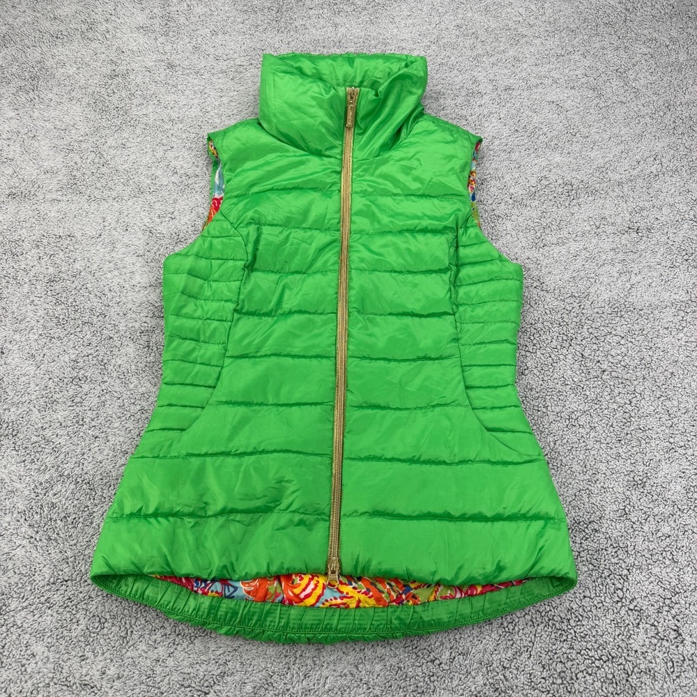 Lily Pulitzer Vest Women XS Green Down Puffer Floral Lined Packable Jacket Allie